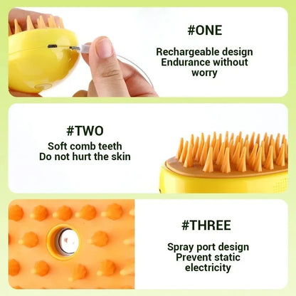 3-in-1 Electric Pet Grooming Steam Brush – Massage, Shedding & Spraying Tool